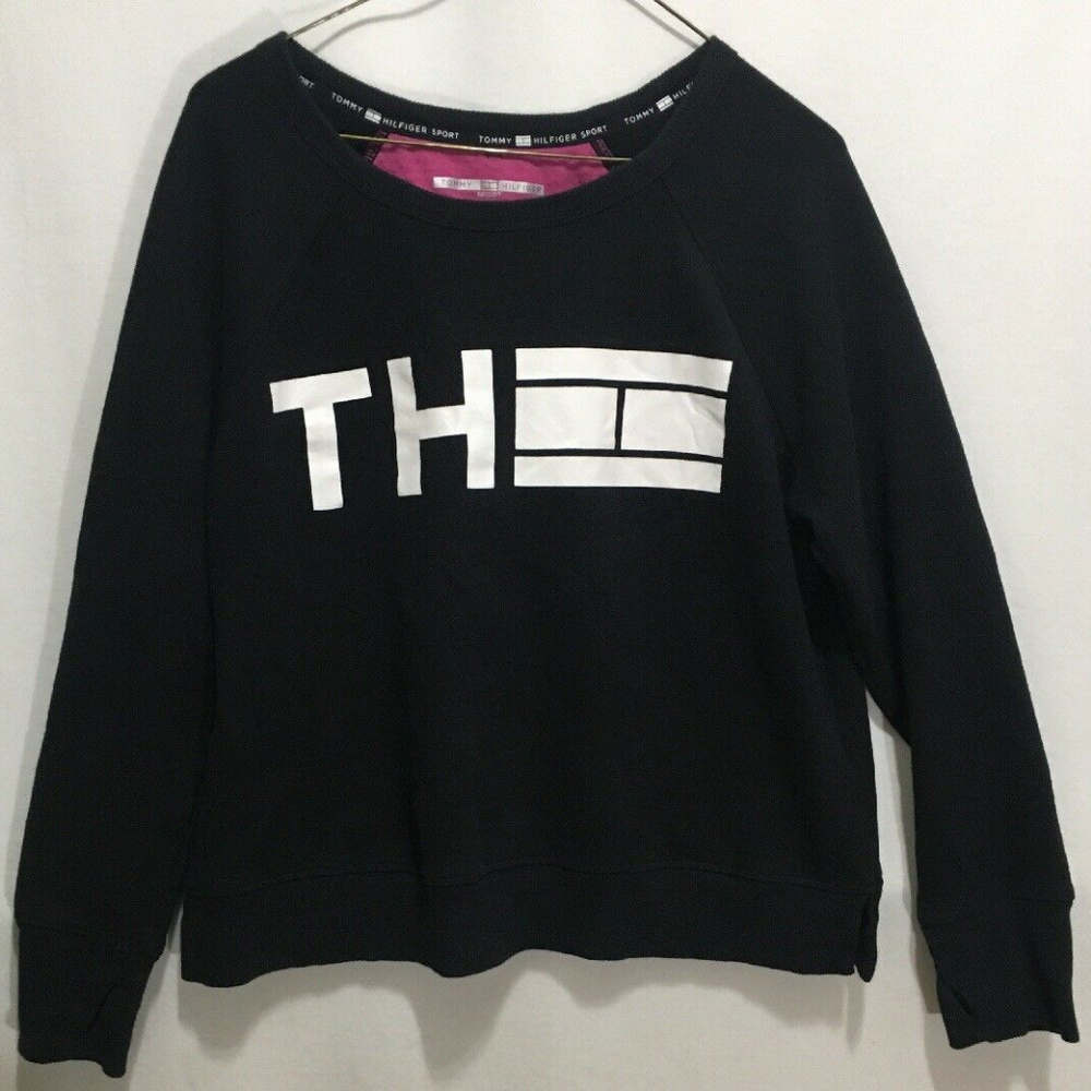 💥Tommy Hilfiger Sport Black White Sweatshirt LG💥